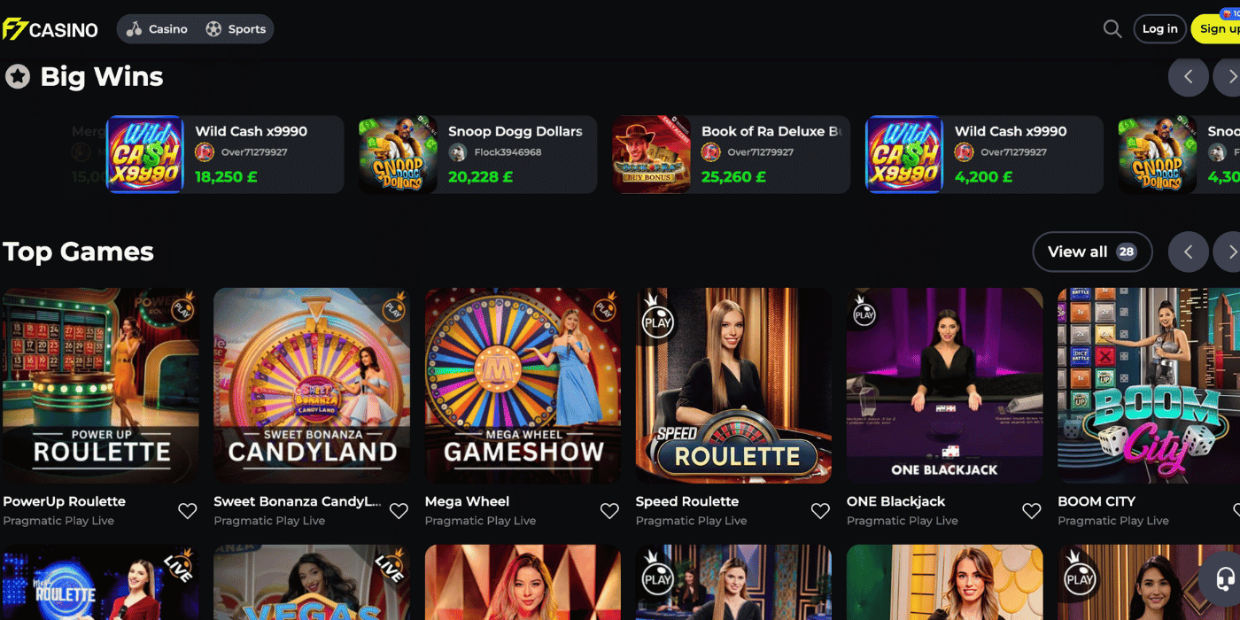 F7 live casino section